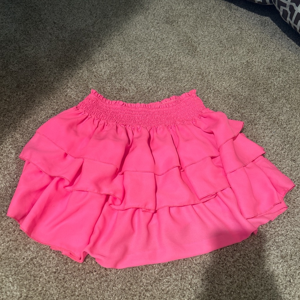 SHEIN Hot Pink Tiered Ruffle Skater Skirt